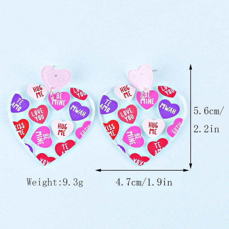 Wholesale Valentine's Day Love Letter Love Heart-shaped Red and Pink Earrings