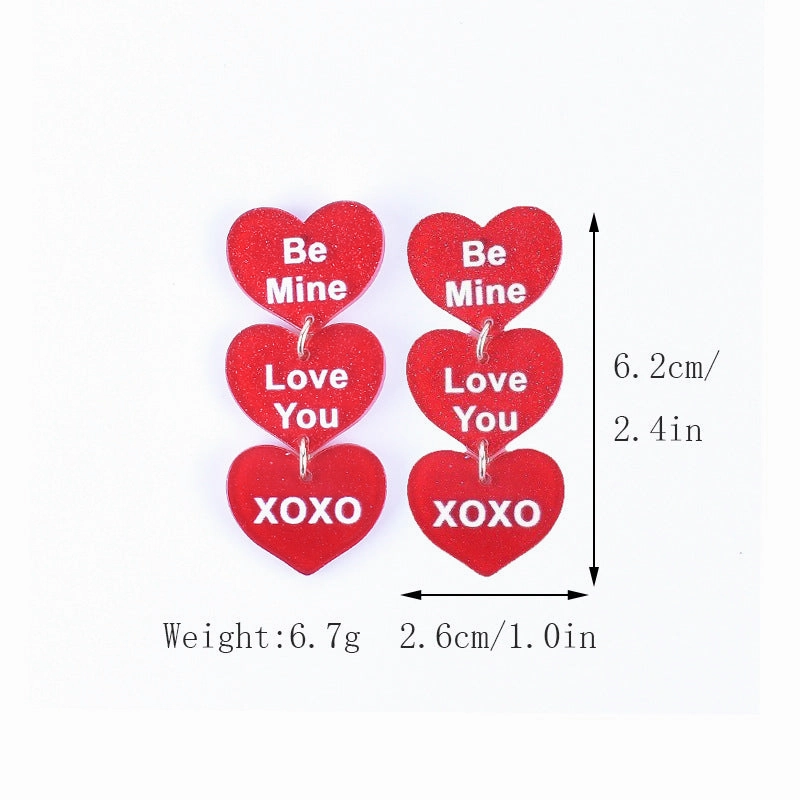 Wholesale Valentine's Day Love Letter Love Heart-shaped Red and Pink Earrings