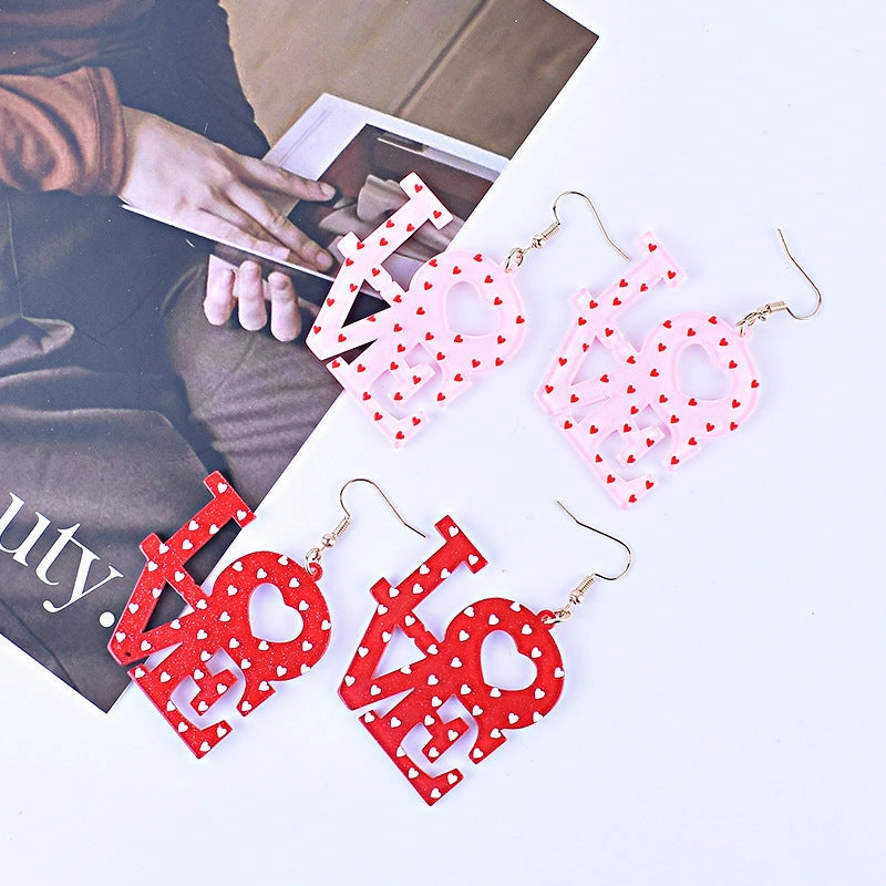 Wholesale Valentine's Day Love Letter Love Heart-shaped Red and Pink Earrings