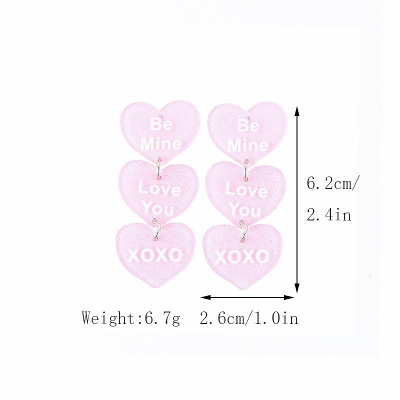 Wholesale Valentine's Day Love Letter Love Heart-shaped Red and Pink Earrings