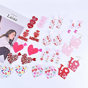 Wholesale Valentine's Day Love Letter Love Heart-shaped Red and Pink Earrings