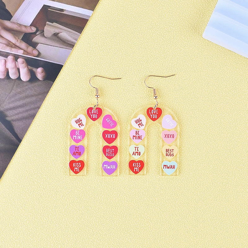 Wholesale Valentine's Day Love Letter Love Heart-shaped Red and Pink Earrings