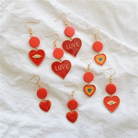 Wholesale Valentine's Day  Love Love Drop Oil Alloy Earrings