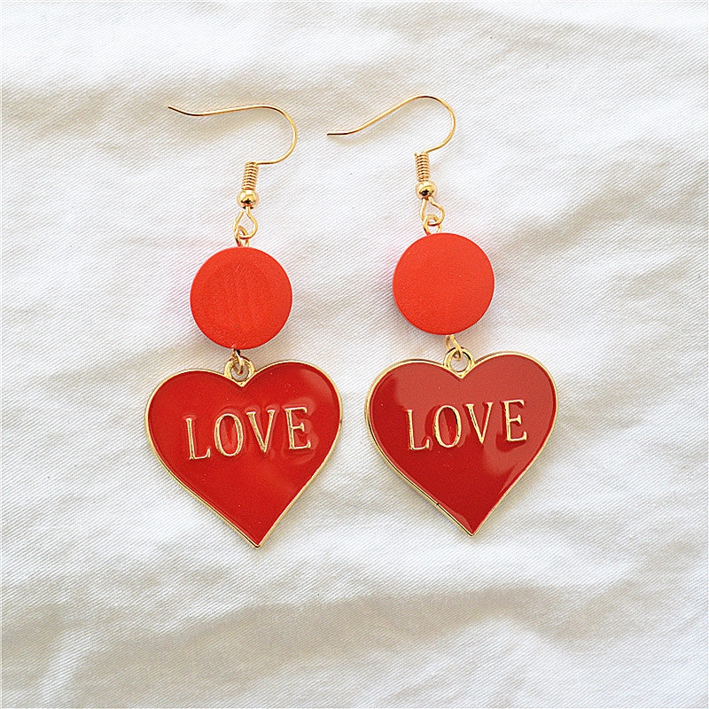 Wholesale Valentine's Day  Love Love Drop Oil Alloy Earrings