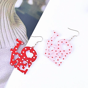 Wholesale Valentine's Day Love Red Pink Glitter Love English Letter Party Gift Earrings