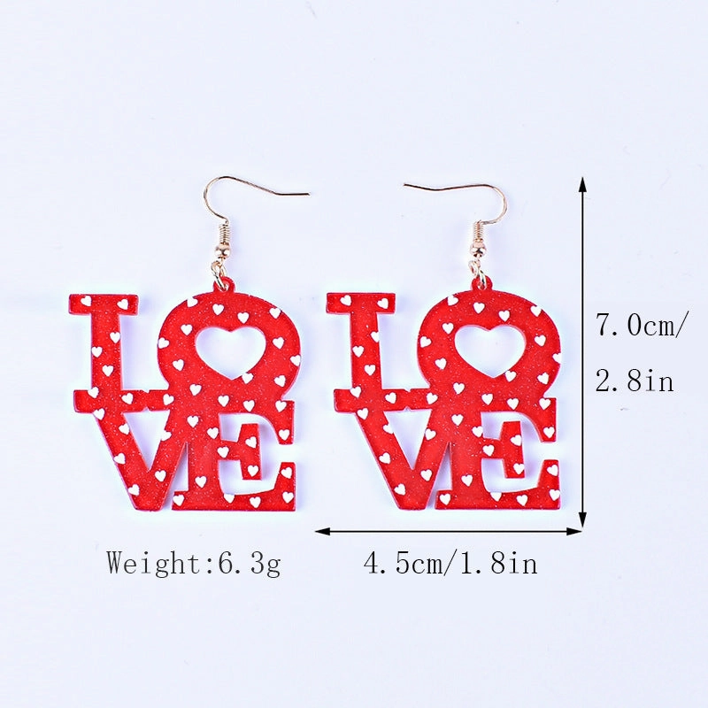 Wholesale Valentine's Day Love Red Pink Glitter Love English Letter Party Gift Earrings