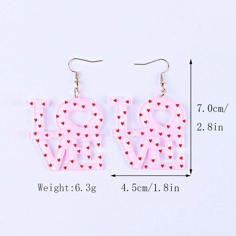 Wholesale Valentine's Day Love Red Pink Glitter Love English Letter Party Gift Earrings