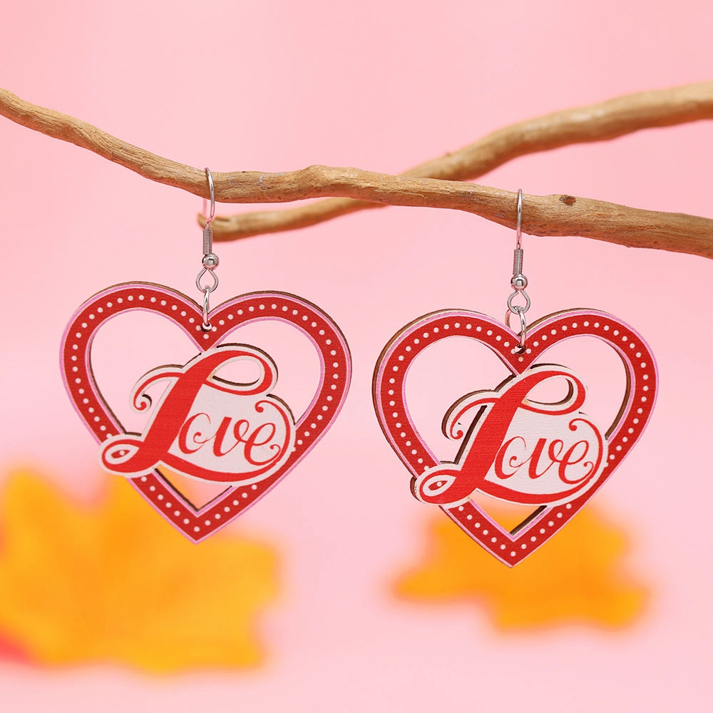 Wholesale Valentine's Day Love Truck Balloon Red Lip Wooden Earrings