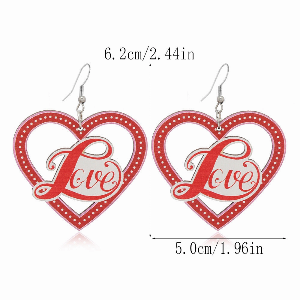 Wholesale Valentine's Day Love Truck Balloon Red Lip Wooden Earrings