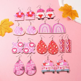 Wholesale Valentine's Day Love Truck Love Letter Printed Wooden Earrings