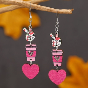 Wholesale Valentine's Day Love Water Cup YES Wooden Earrings