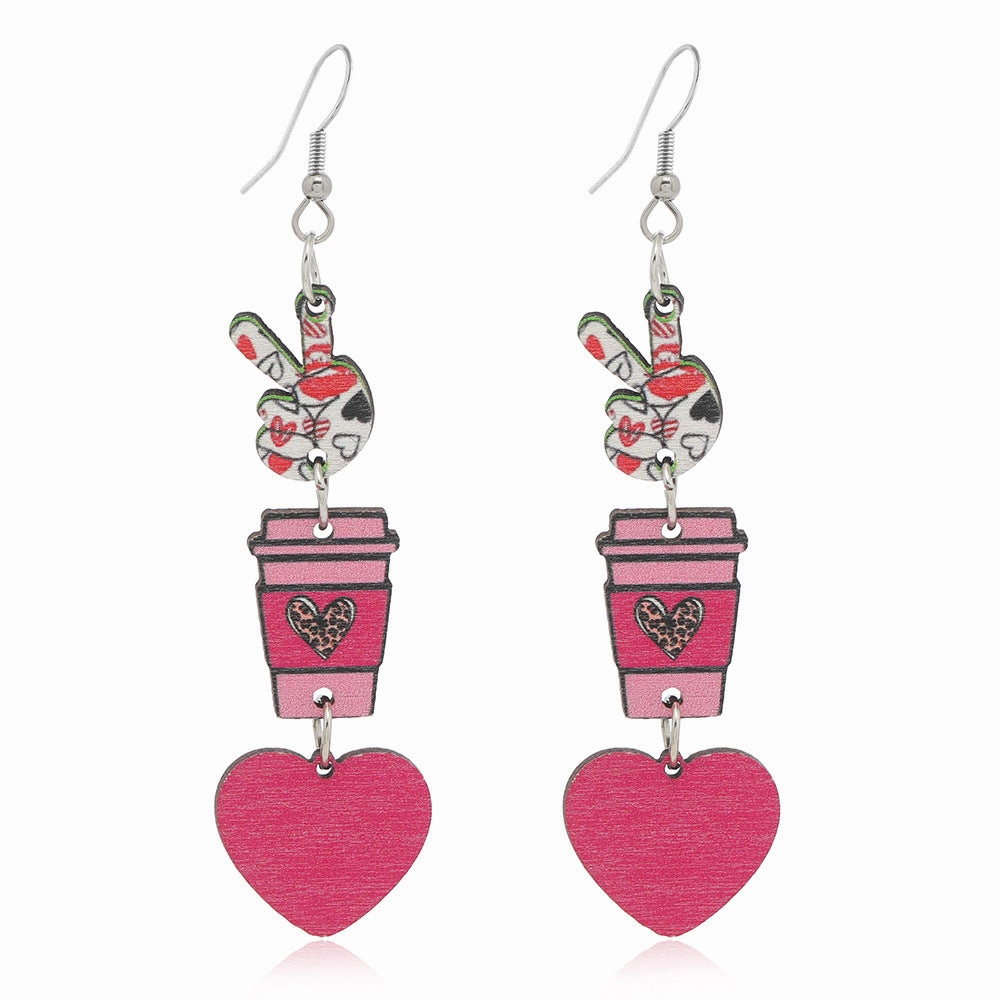 Wholesale Valentine's Day Love Water Cup YES Wooden Earrings