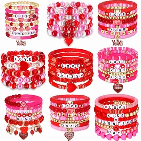 Wholesale Valentine's Day Polymer Clay Love Pendant Resin Beaded Bracelet