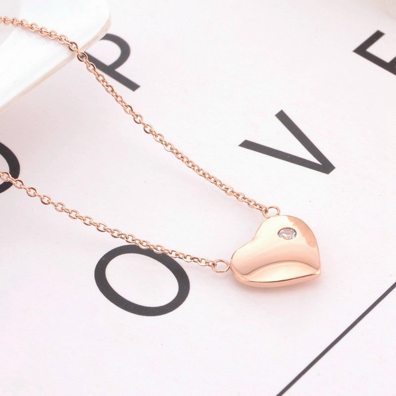 Wholesale Valentine's Day Rose Gold Titanium Steel Heart Necklace