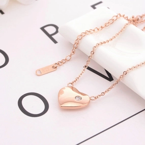 Wholesale Valentine's Day Rose Gold Titanium Steel Heart Necklace
