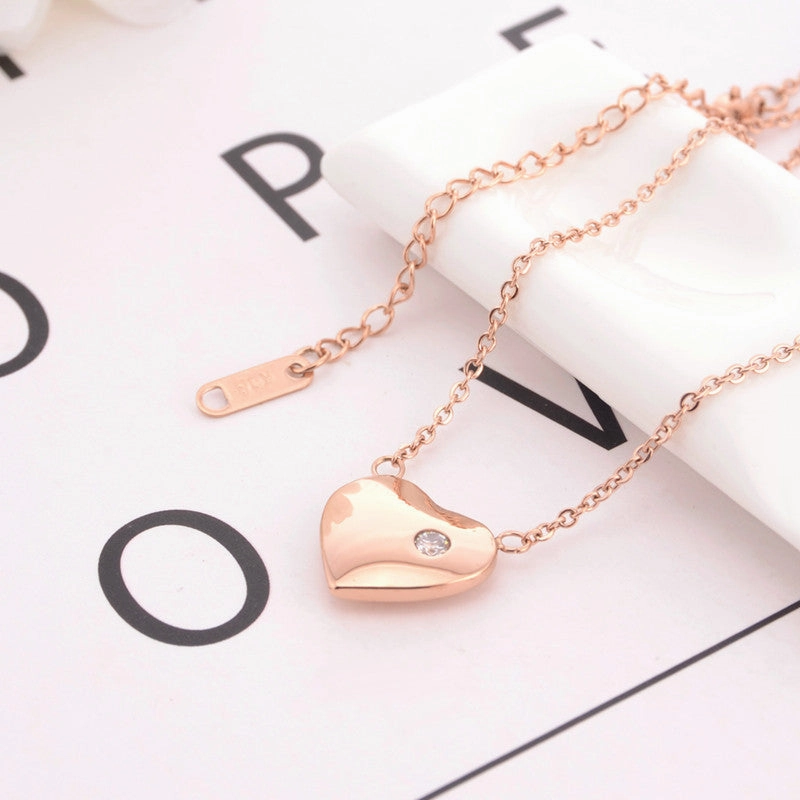 Wholesale Valentine's Day Rose Gold Titanium Steel Heart Necklace