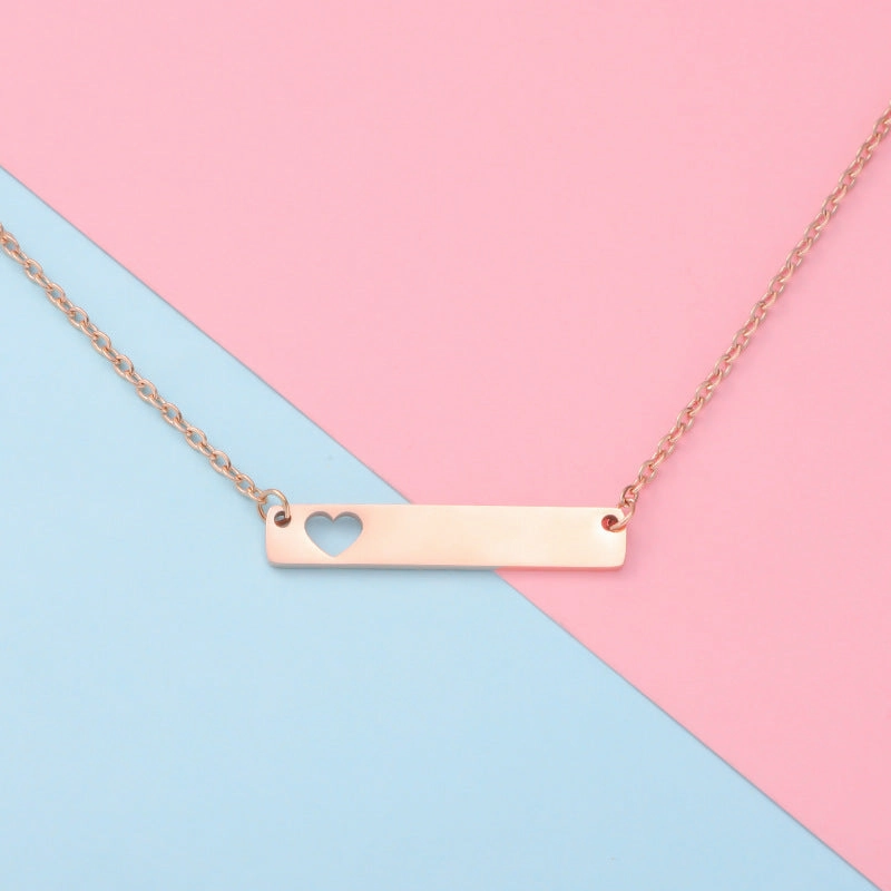 Wholesale Valentine's Day Stainless Steel Rectangular Hollow Heart Necklaces