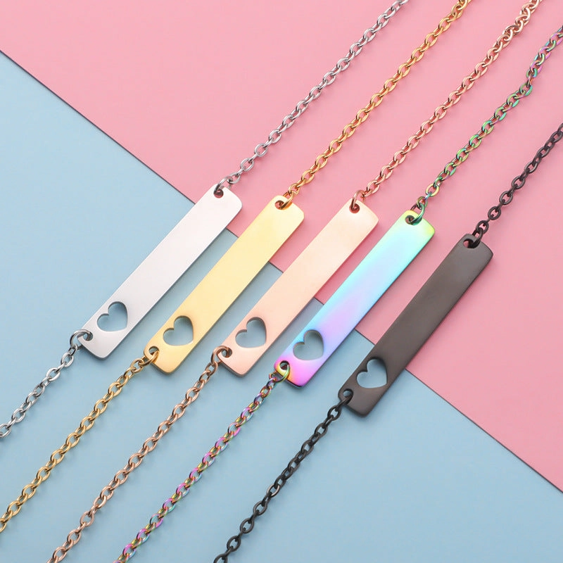 Wholesale Valentine's Day Stainless Steel Rectangular Hollow Heart Necklaces