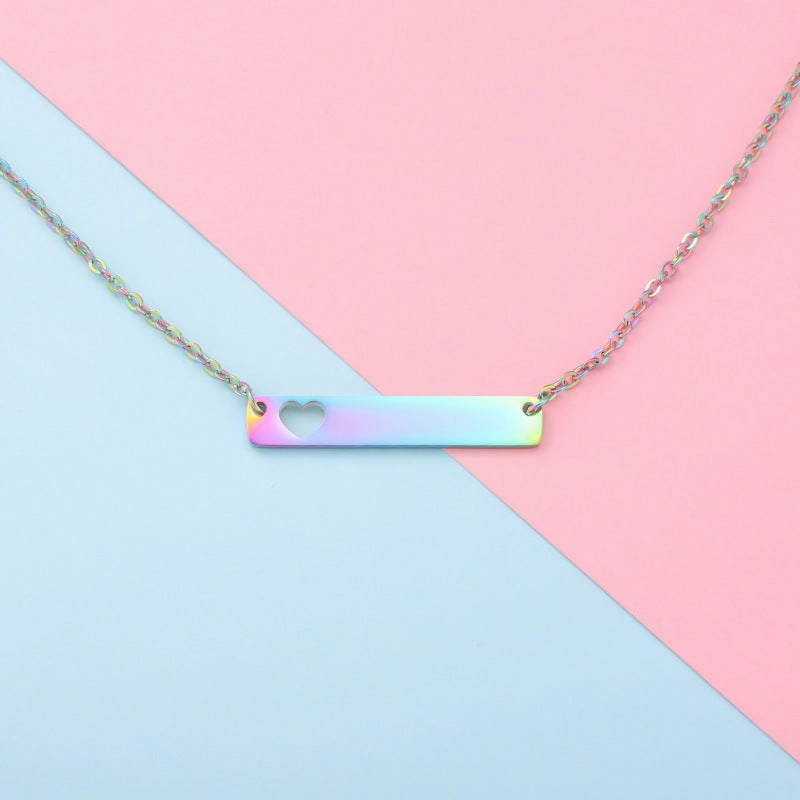 Wholesale Valentine's Day Stainless Steel Rectangular Hollow Heart Necklaces