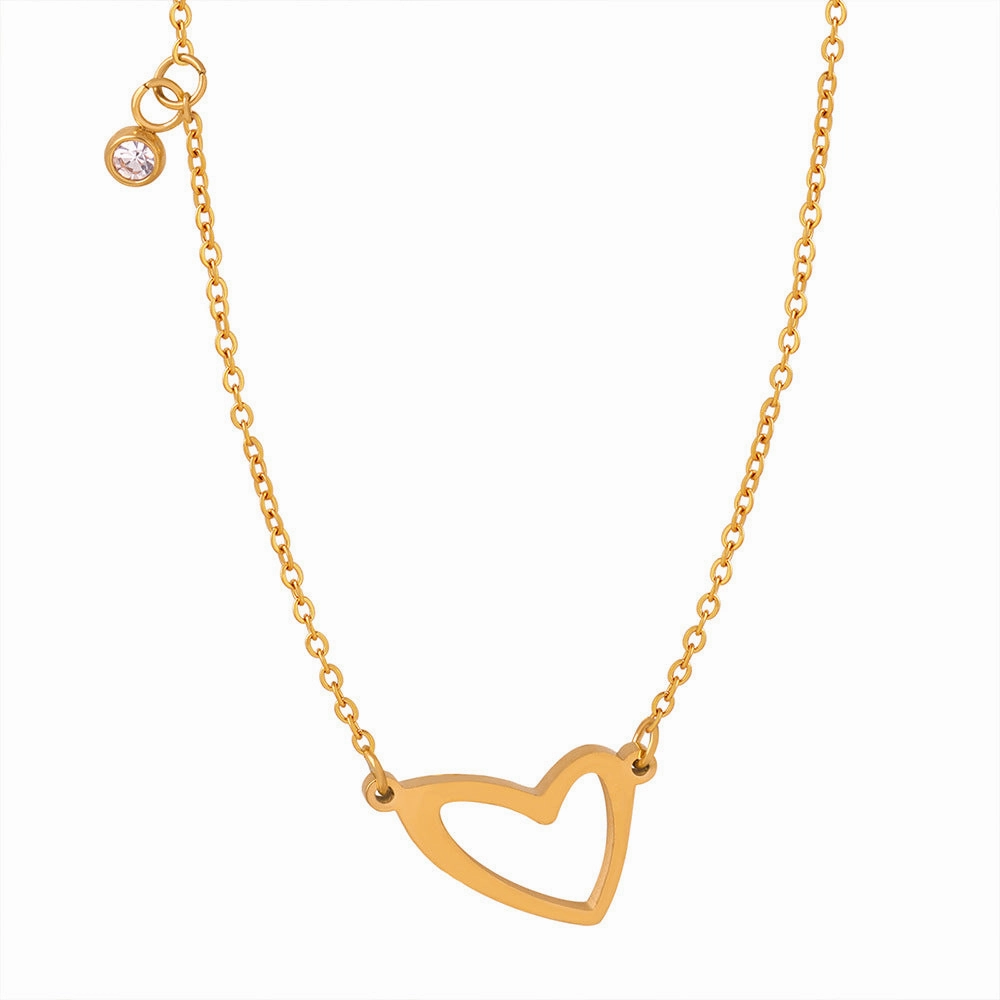 Wholesale Valentine's Day Titanium Steel 18k Gold Asymmetric Hollow Heart Pendant Necklace