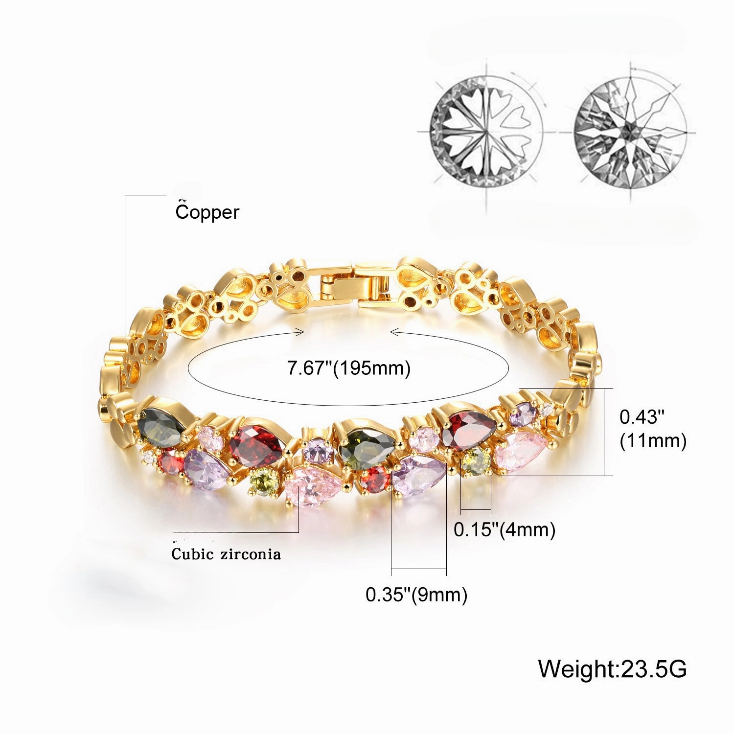 Wholesale Valentine's Day Vintage Crystal Gold Plated Bracelet
