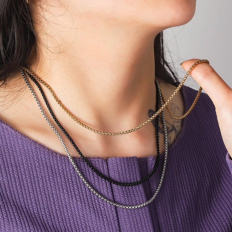 Wholesale Versatile DIY Stainless Steel 18k Gold Plated Chain Bar Titanium Steel Square Pearl Necklaces
