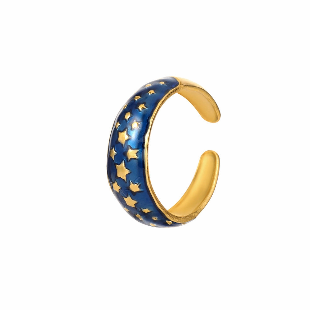 Wholesale Versatile Stainless Steel Gold Opening Star Blue Dropping Oil Ring