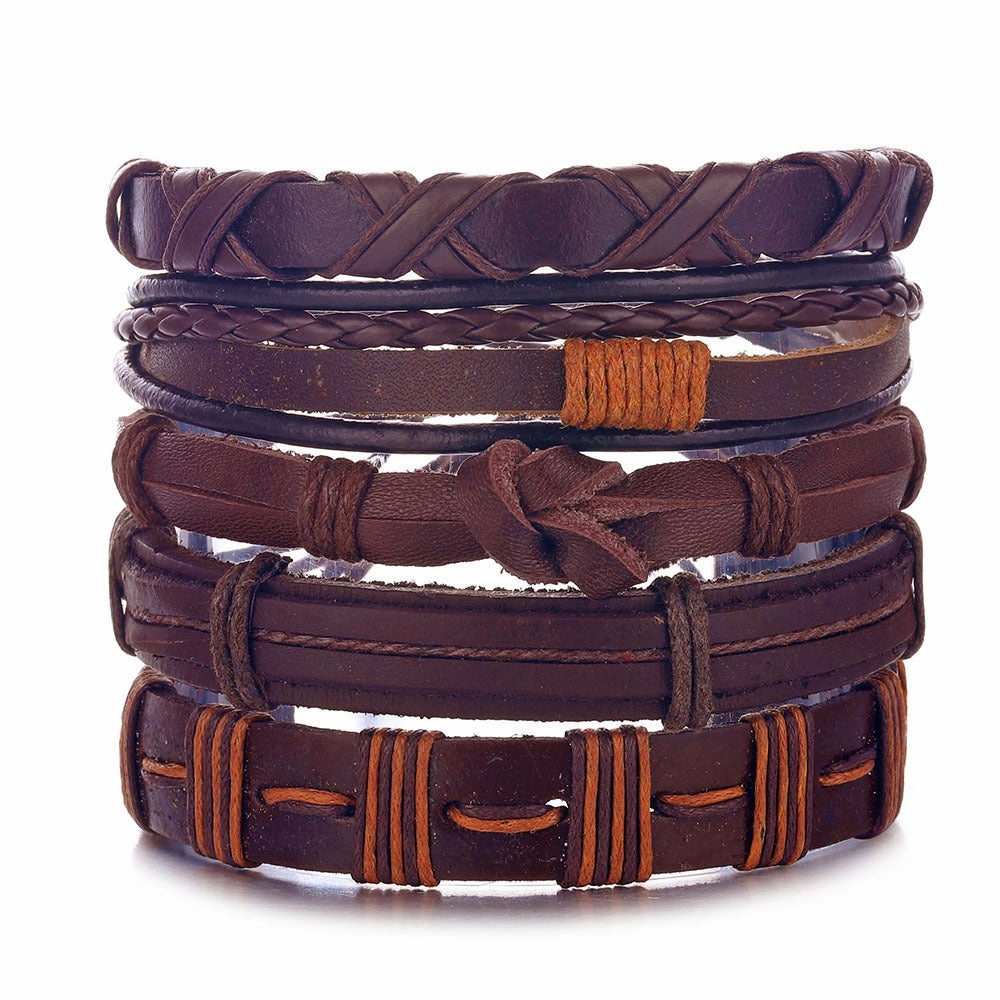 Wholesale Vintage Batman Braided Handmade Beads Multi-Layered Leather Bracelet