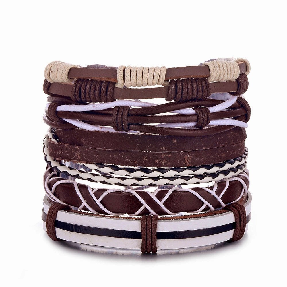 Wholesale Vintage Batman Braided Handmade Beads Multi-Layered Leather Bracelet