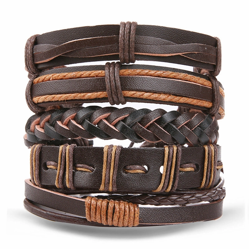 Wholesale Vintage Batman Braided Handmade Beads Multi-Layered Leather Bracelet