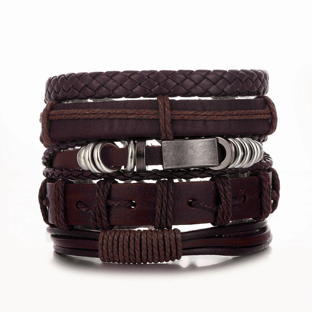 Wholesale Vintage Batman Braided Handmade Beads Multi-Layered Leather Bracelet