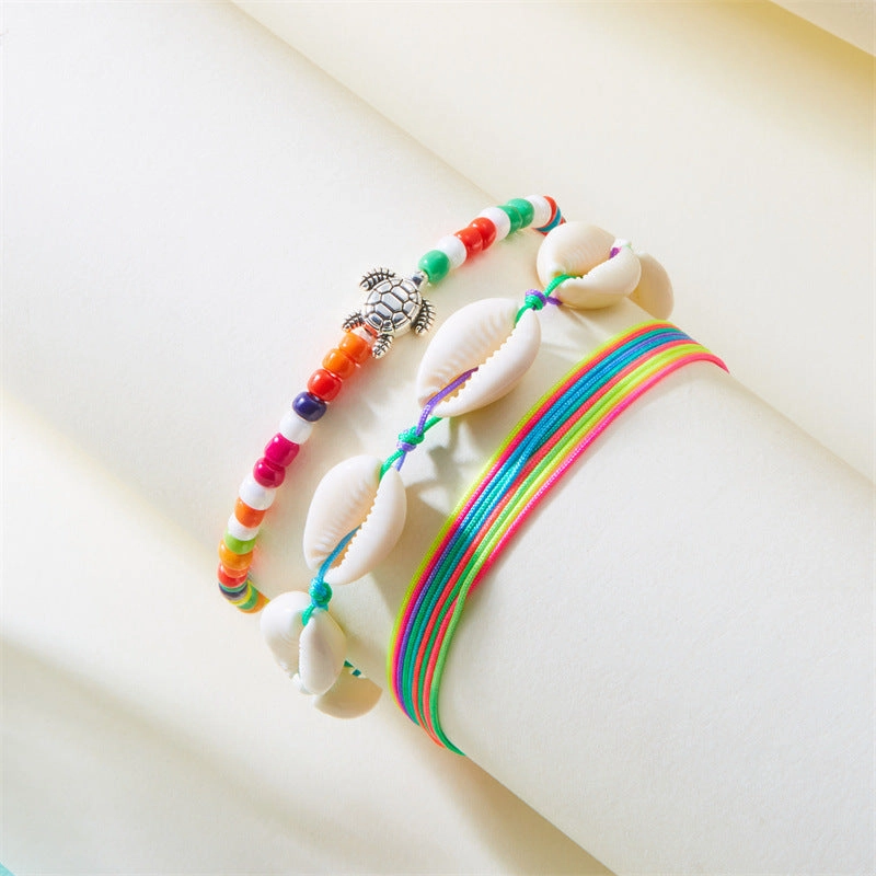 Wholesale Vintage beach 3-piece set shell turtle rice bead bracelet pull-out