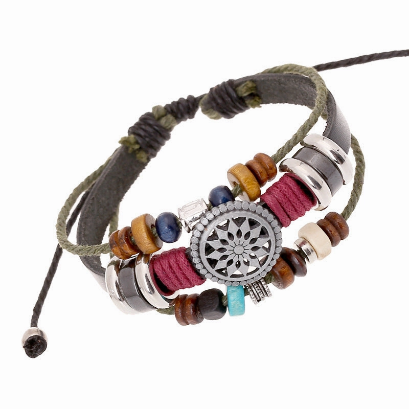 Wholesale Vintage Beaded Multi-layer Cowhide Bracelets