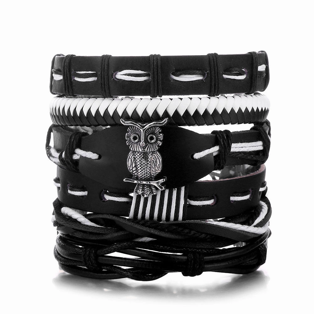 Wholesale Vintage Beads Men's Hollow Triangle Leather Bracelet