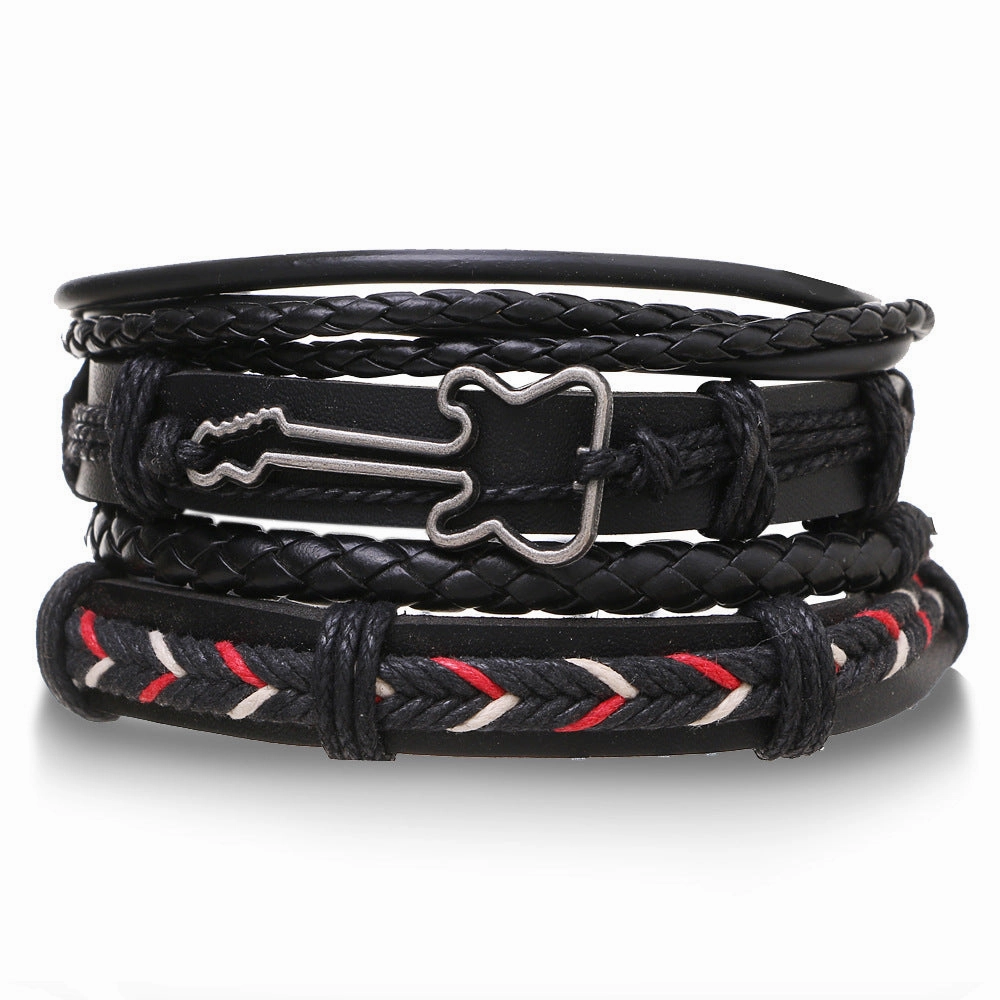 Wholesale Vintage Beads Men's Hollow Triangle Leather Bracelet