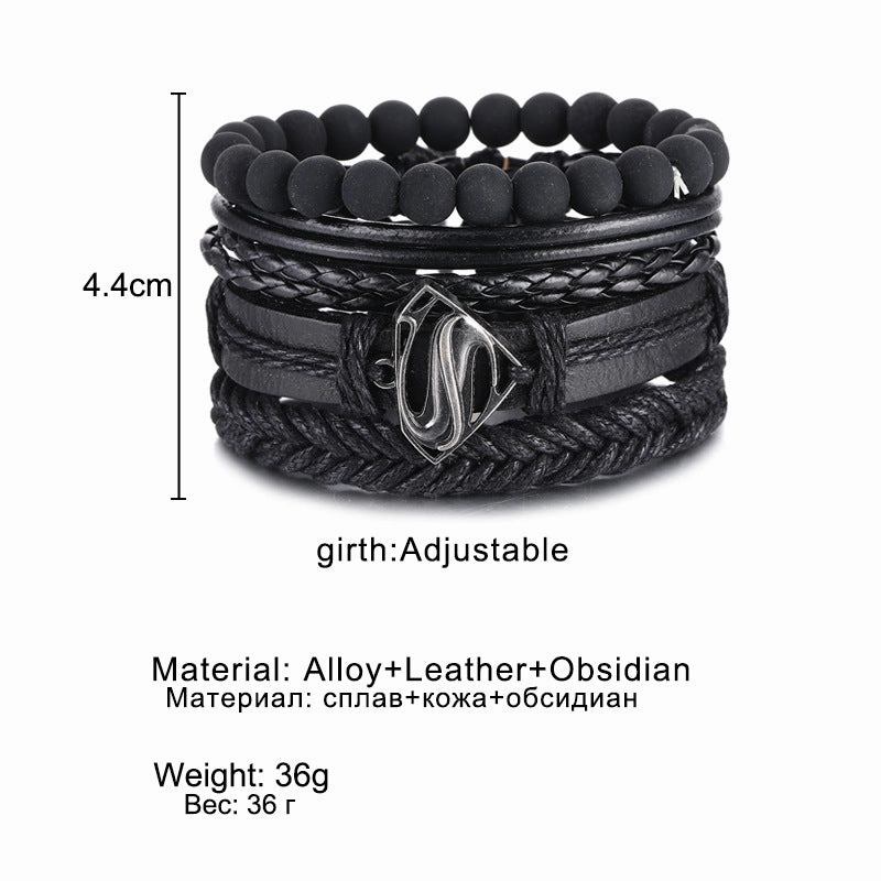 Wholesale Vintage Beads Men's Hollow Triangle Leather Bracelet