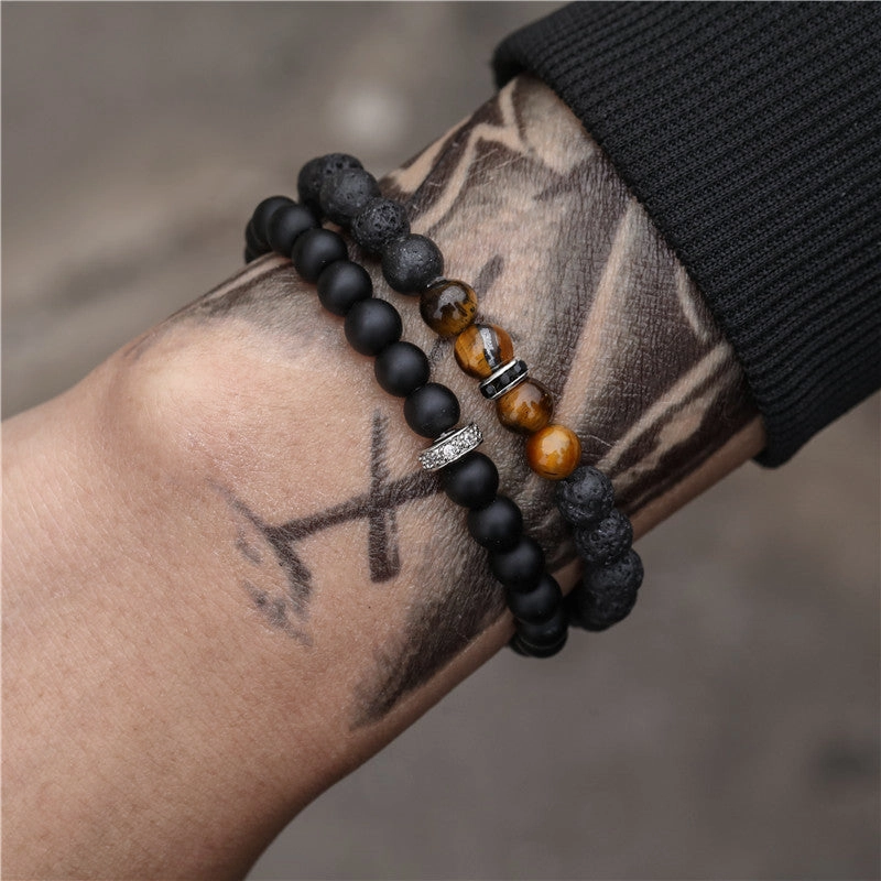 Wholesale Vintage Black Frosted Zircon Crown Dice Lion Head Bracelet Set