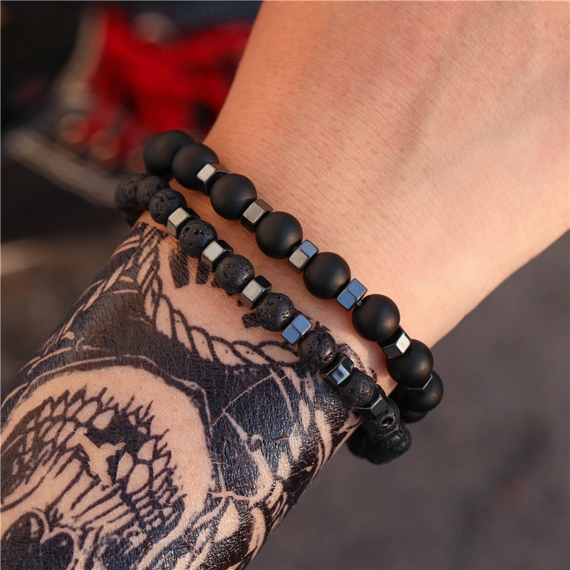 Wholesale Vintage Black Frosted Zircon Crown Dice Lion Head Bracelet Set
