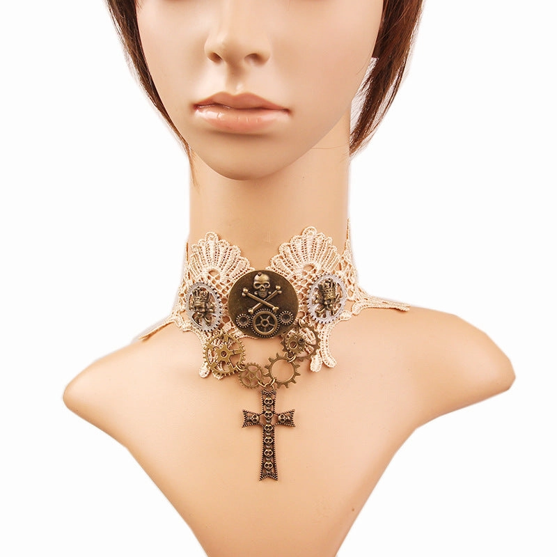 Wholesale Vintage Coffee Lace Alloy Necklace