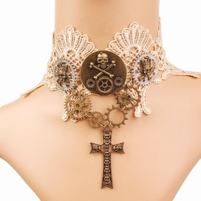 Wholesale Vintage Coffee Lace Alloy Necklace