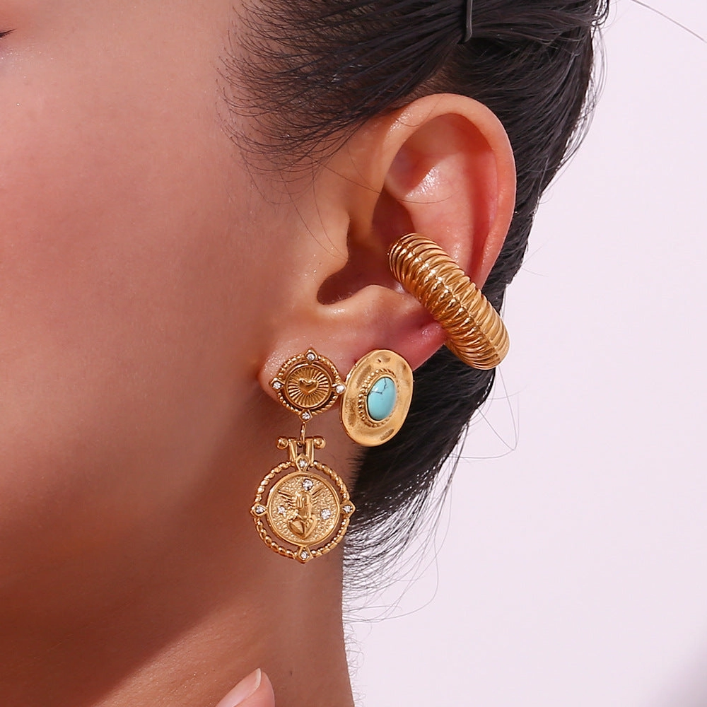 Wholesale Vintage Coin Stainless Steel 18K Gold Plated Earrings