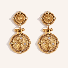 Wholesale Vintage Coin Stainless Steel 18K Gold Plated Earrings