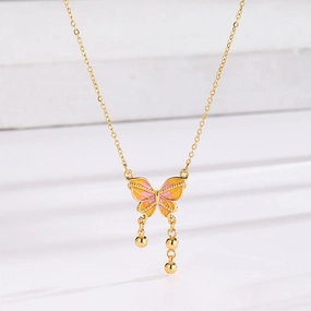 Wholesale Vintage Colorful Butterfly Pendant Titanium Steel Necklace