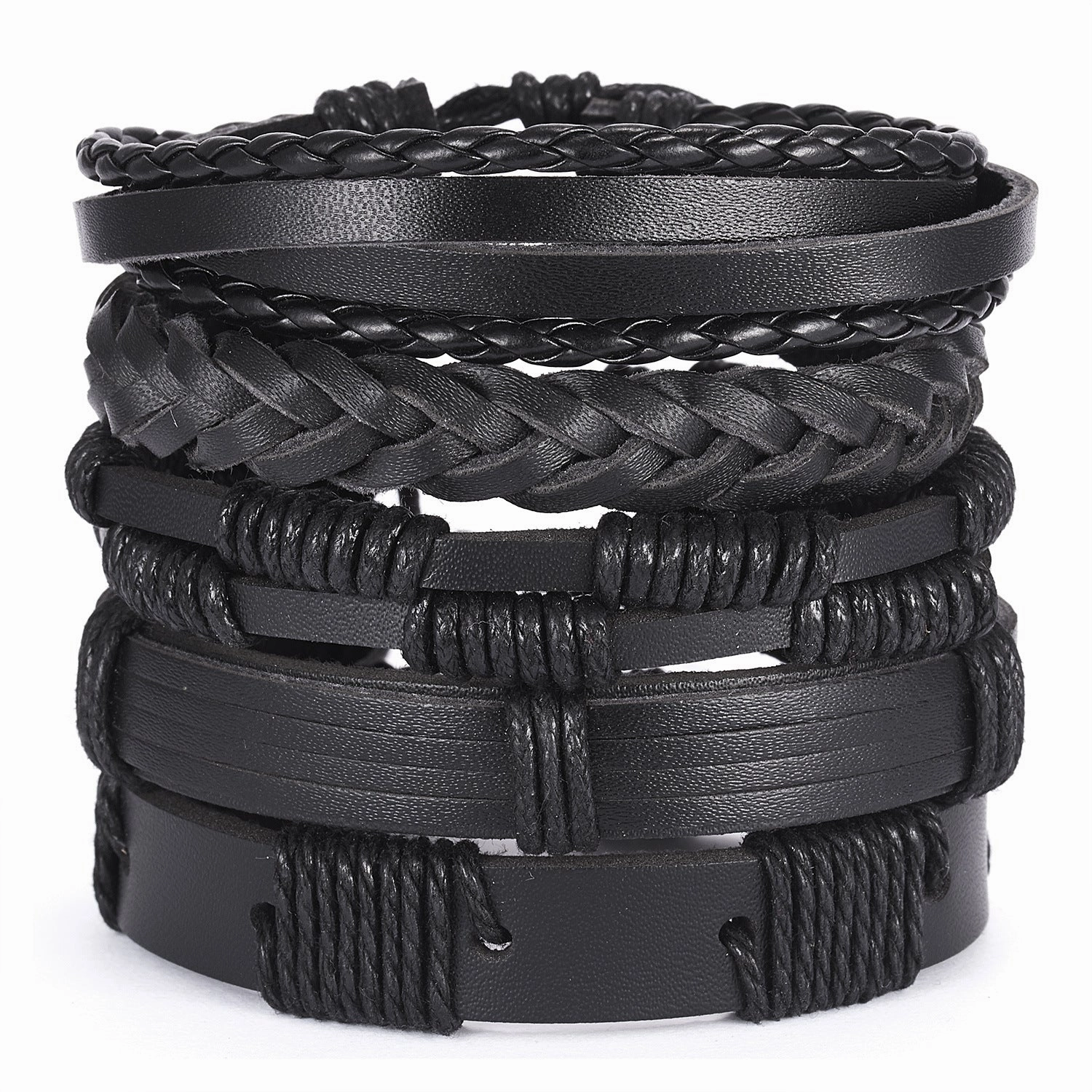 Wholesale Vintage Cross Leather Multi-layer Adjustable Hand-woven Men's Bracelet Set