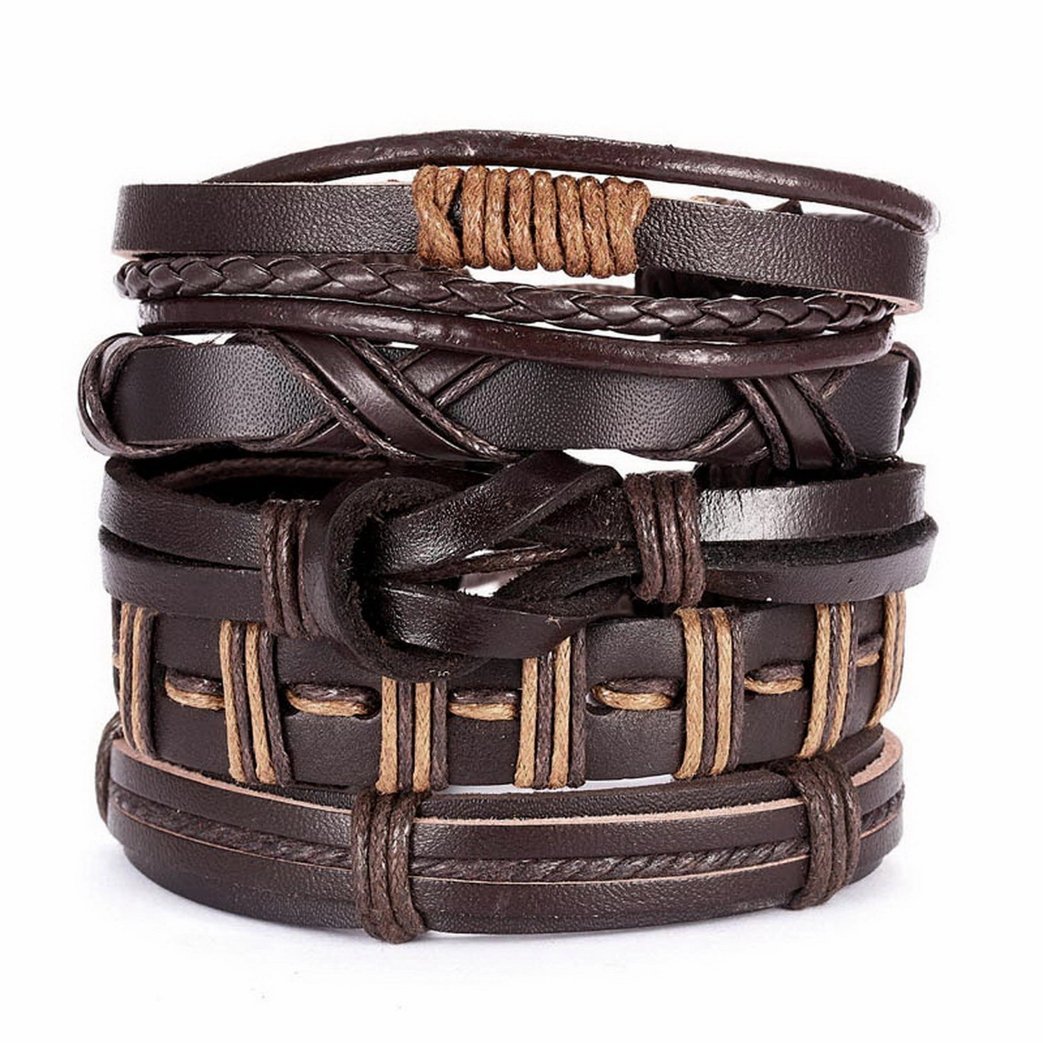 Wholesale Vintage Cross Leather Multi-layer Adjustable Hand-woven Men's Bracelet Set