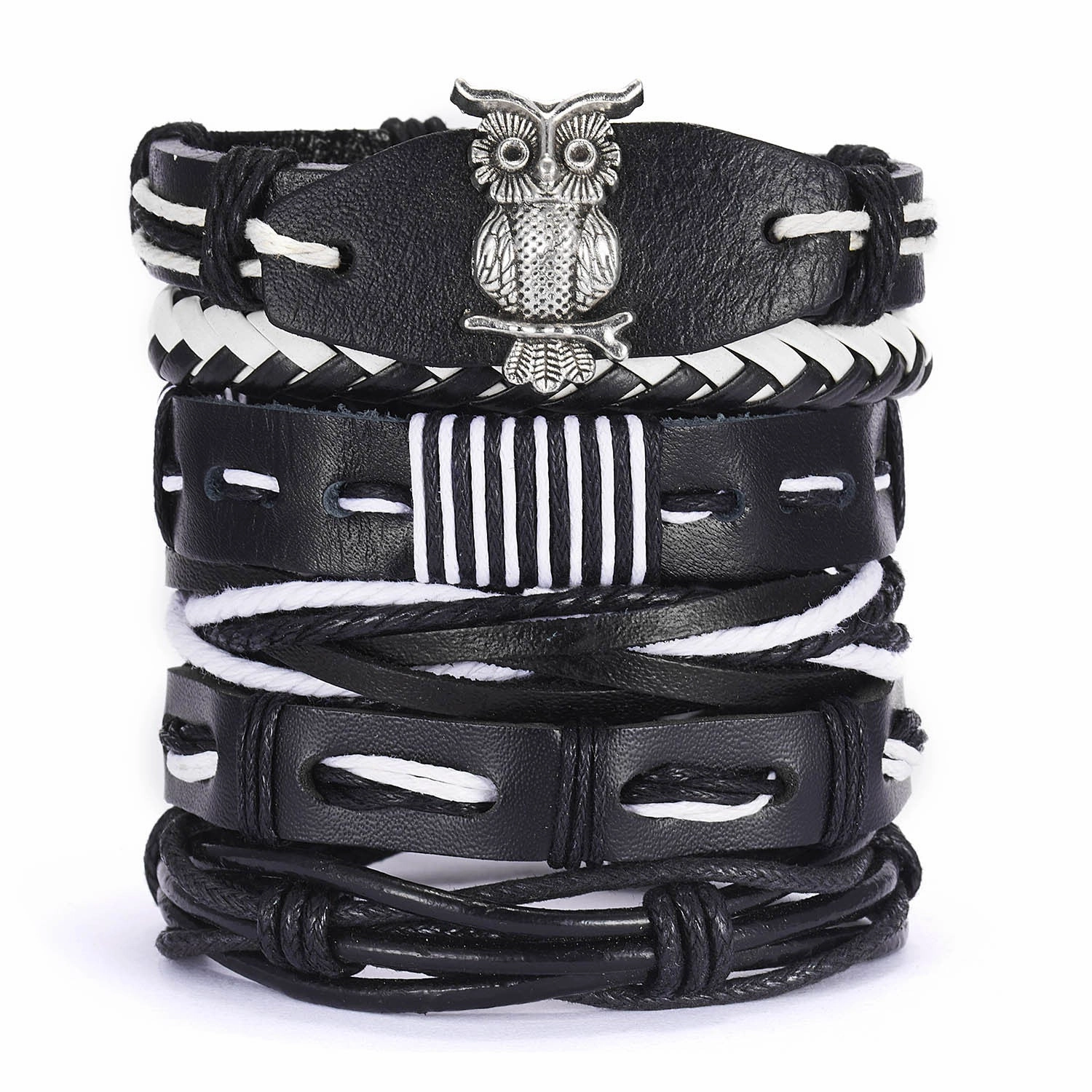 Wholesale Vintage Cross Leather Multi-layer Adjustable Hand-woven Men's Bracelet Set