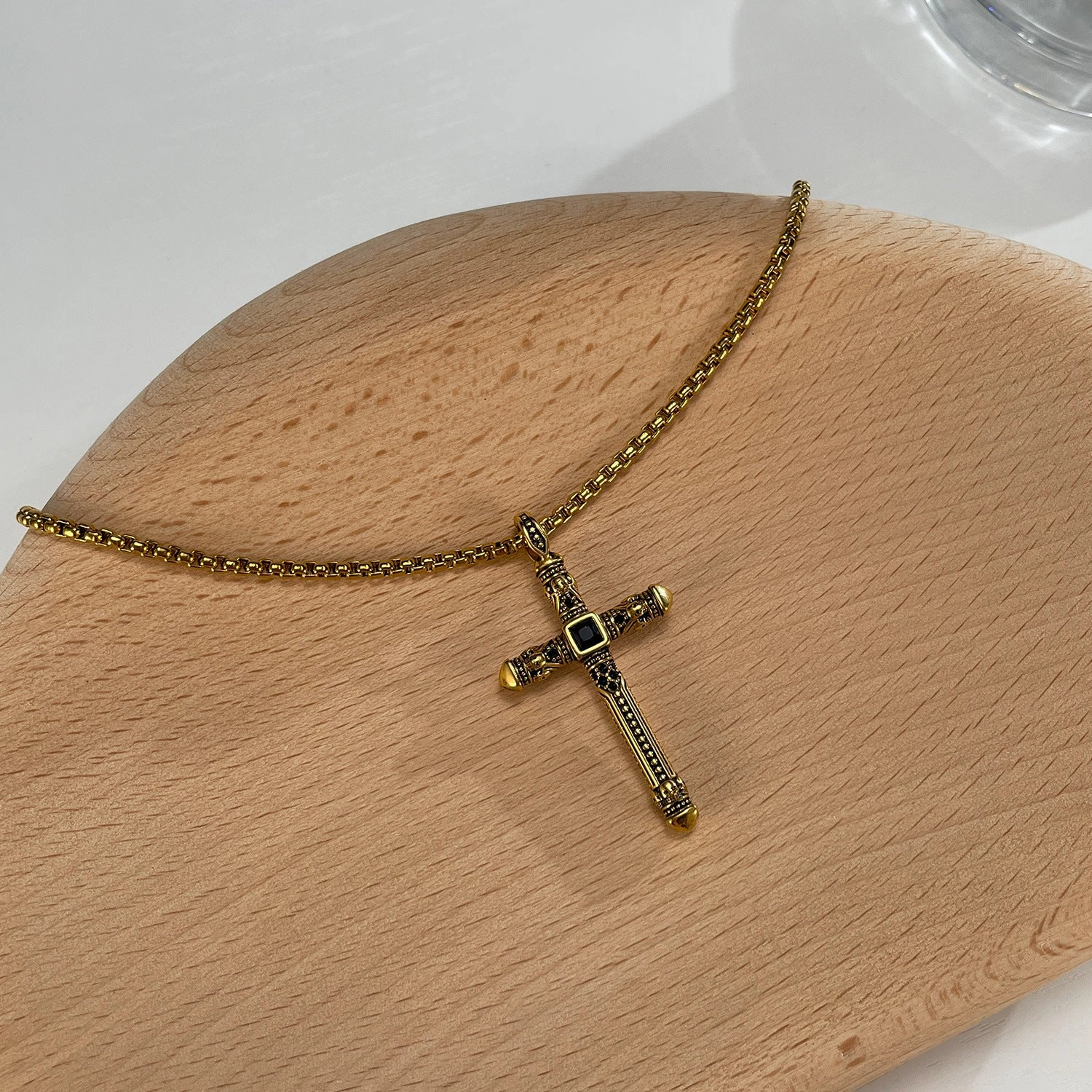 Wholesale Vintage Cross Titanium Steel Pendant Stainless Steel Punk Style Necklace