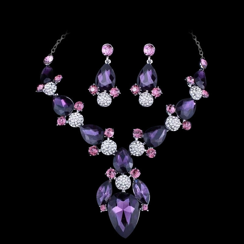 Wholesale Vintage Crystal Alloy Long Necklace Earring Set