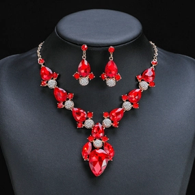 Wholesale Vintage Crystal Alloy Long Necklace Earring Set