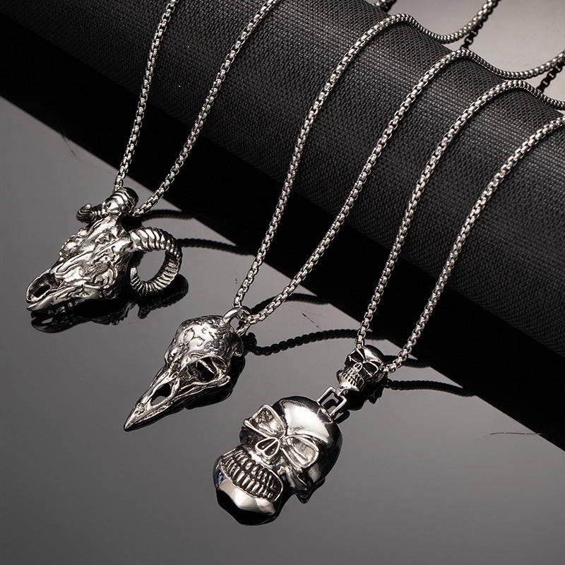 Wholesale Vintage dark skull necklace crow sheep head gothic hip hop punk rock